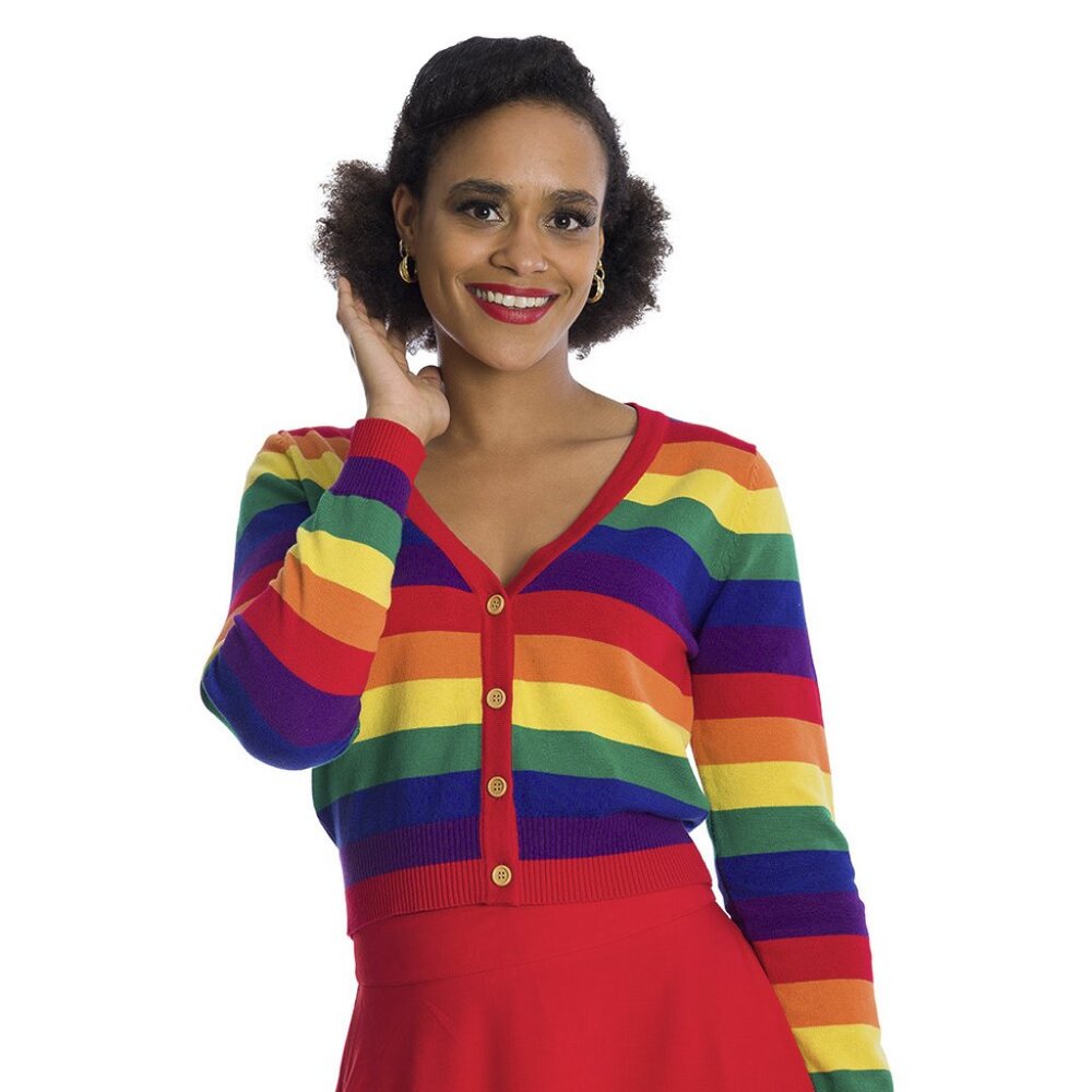 Retro Stripes Rainbow knit V-neck Cardigan, Colorful Striped light Cardigan